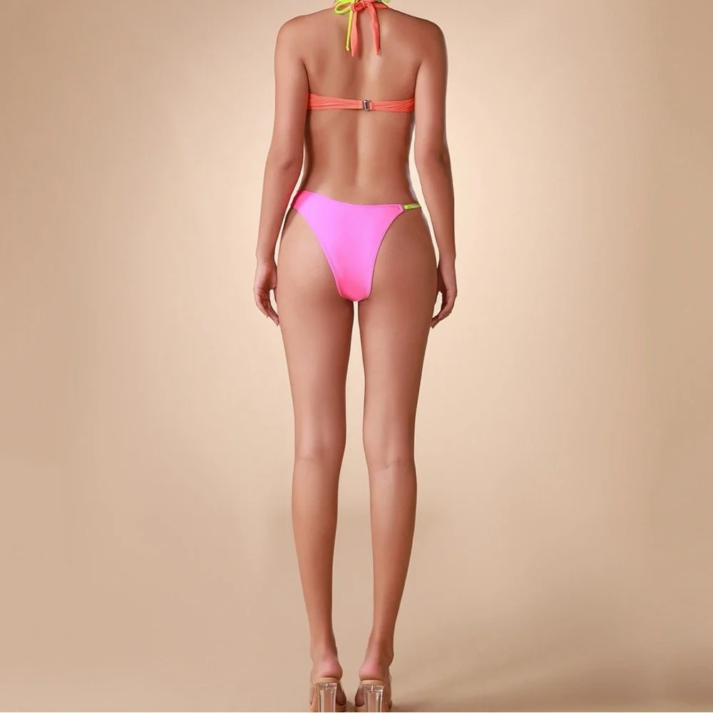 Glitz Pink and Green Bikini with Sporty Design